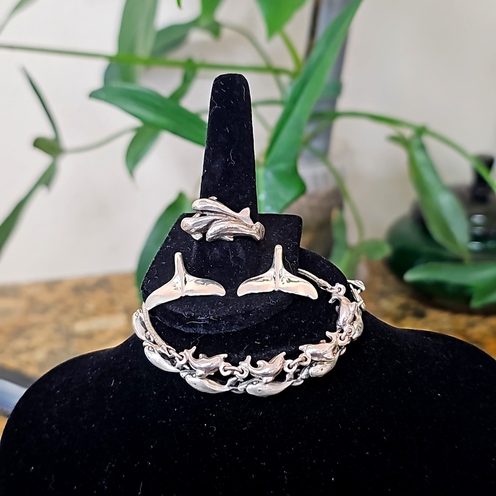 Mommy and Me dolphin sterling silver set
